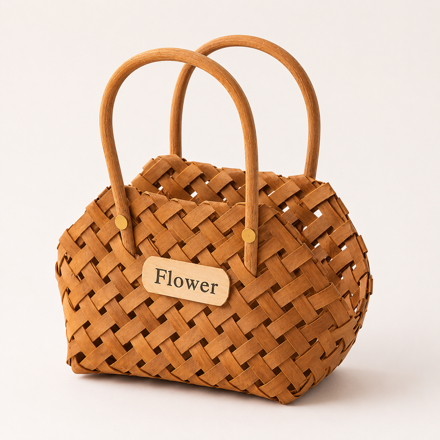 Handwoven Bamboo Flower Basket with Double Handles
