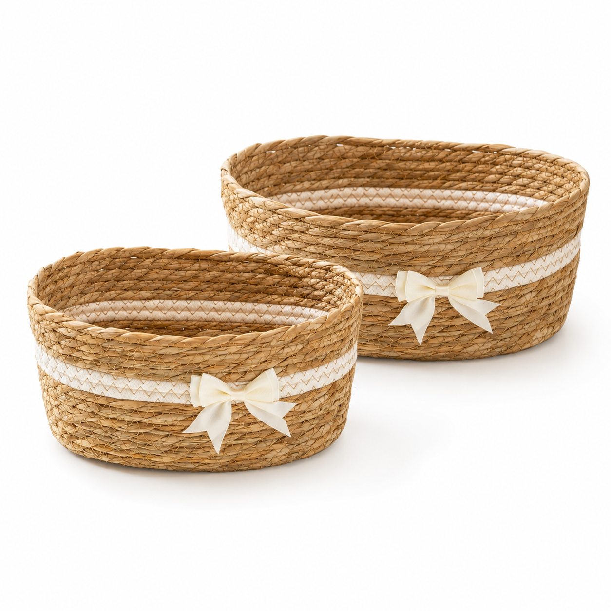 Natural Cattail Storage Basket with Bow | 2 Sizes