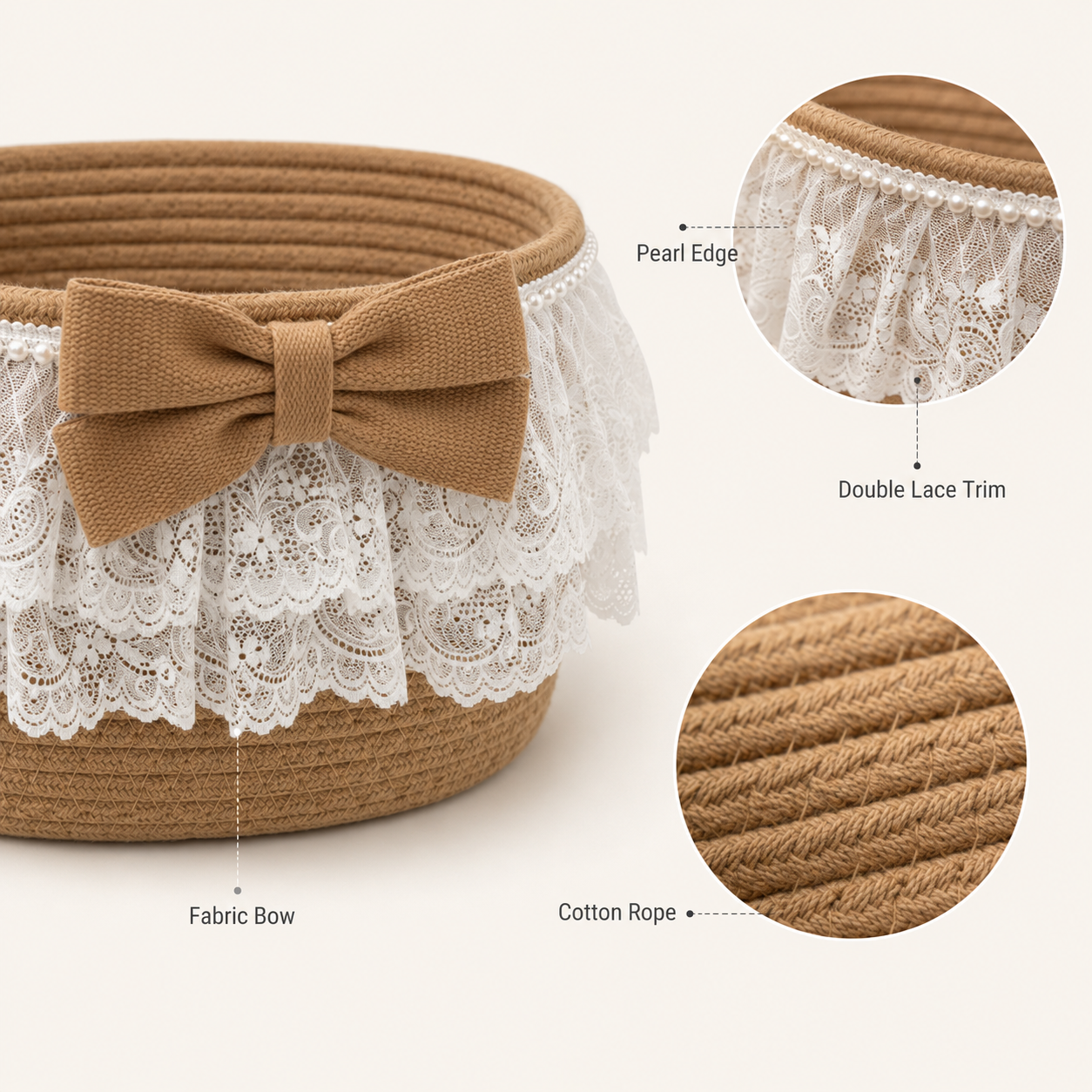 Lace Cotton Rope Storage Basket with Bow | 28cm