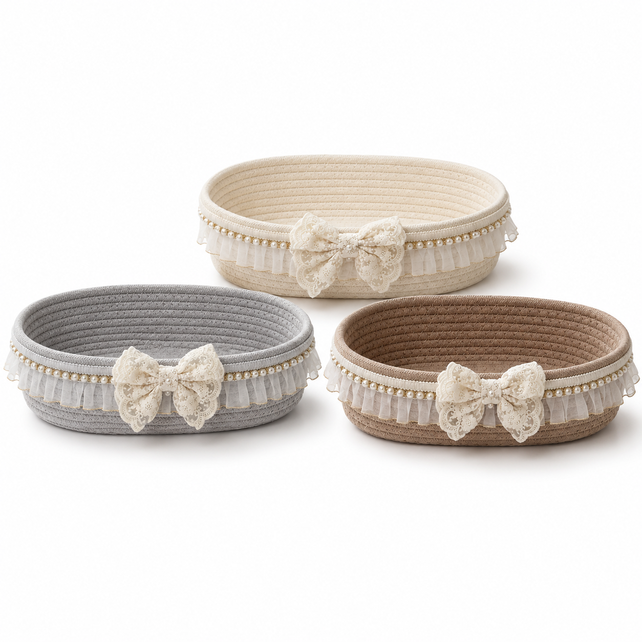Lace Cotton Rope Storage Basket with Bow | 27cm
