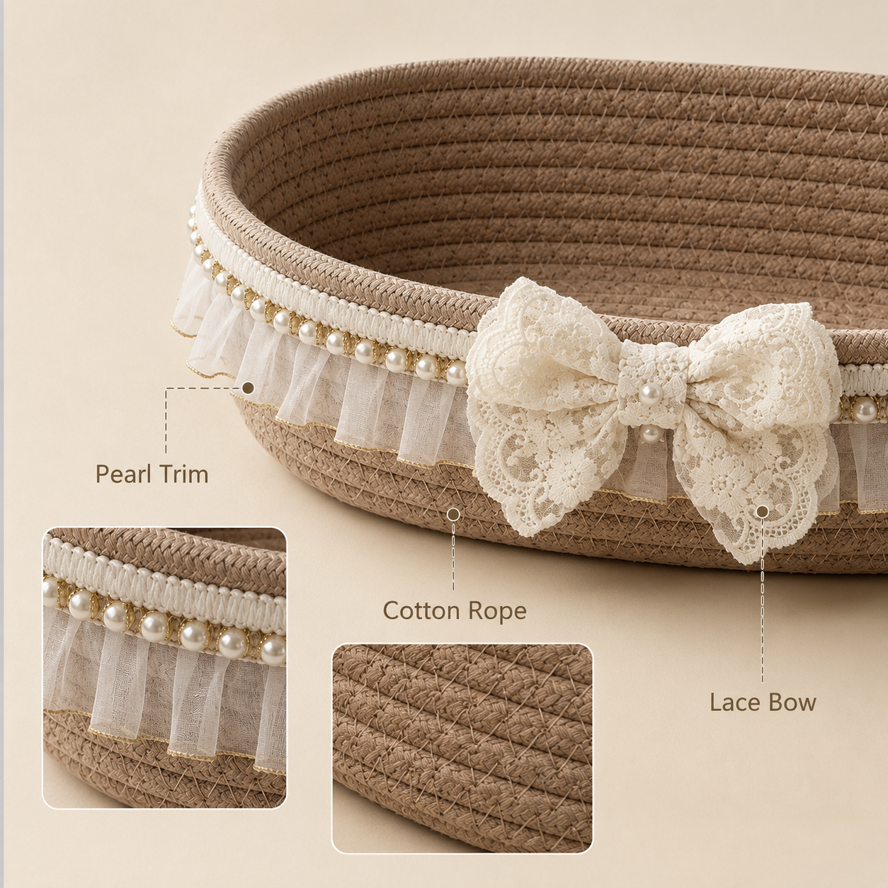 Lace Cotton Rope Storage Basket with Bow | 27cm