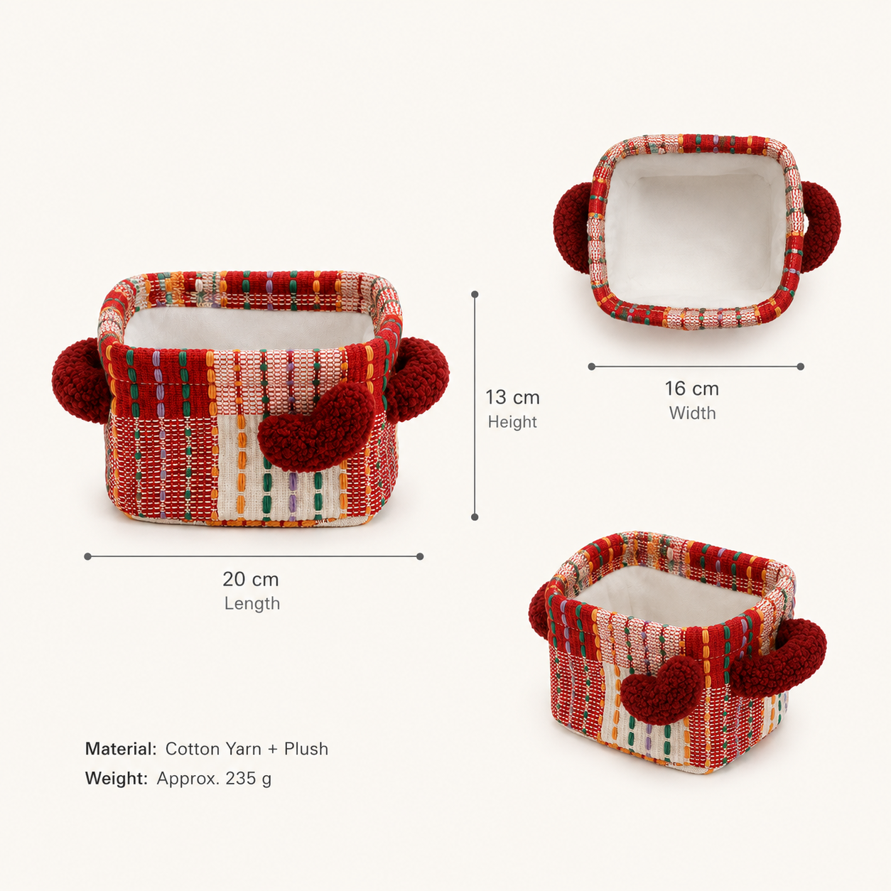Colorful Woven Storage Basket with Plush Hearts | 3 Colors
