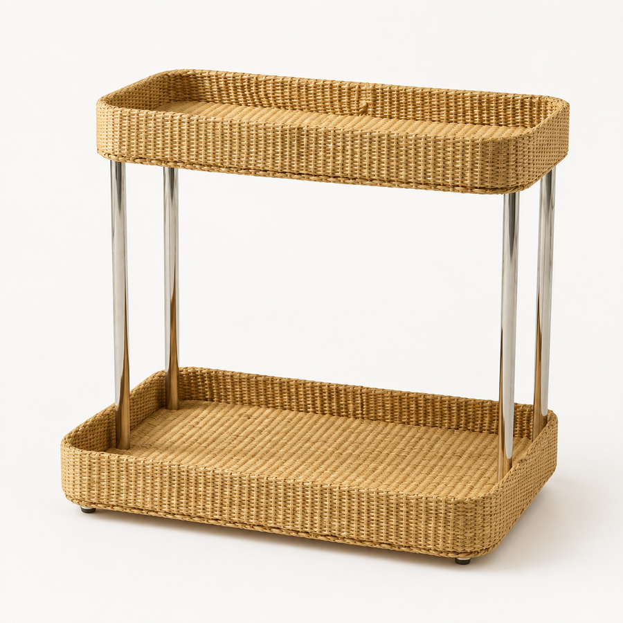 2-Tier Woven Storage Rack with Grass Woven Trays | Countertop Organizer