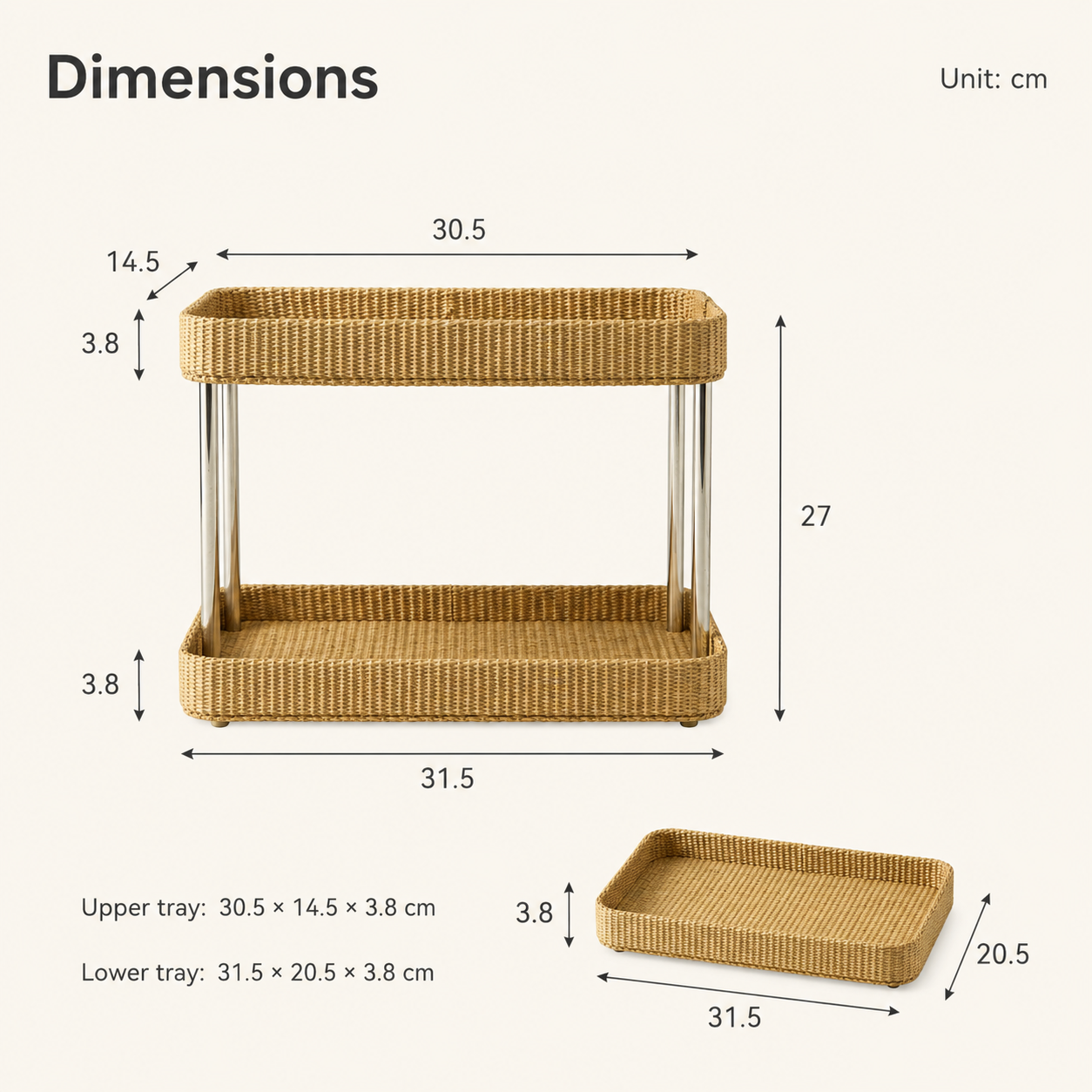 2-Tier Woven Storage Rack with Grass Woven Trays | Countertop Organizer
