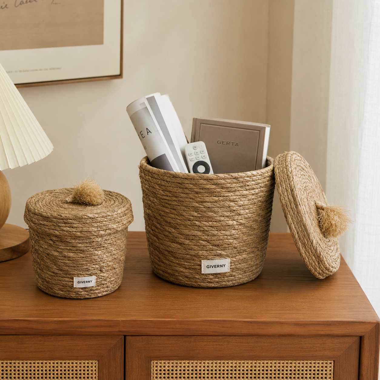 Woven Storage Basket with Lid | Natural Grass, 2 Sizes
