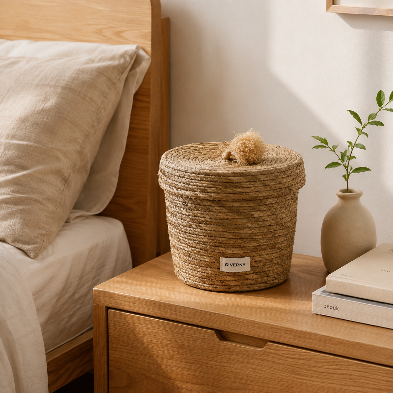 Woven Storage Basket with Lid | Natural Grass, 2 Sizes