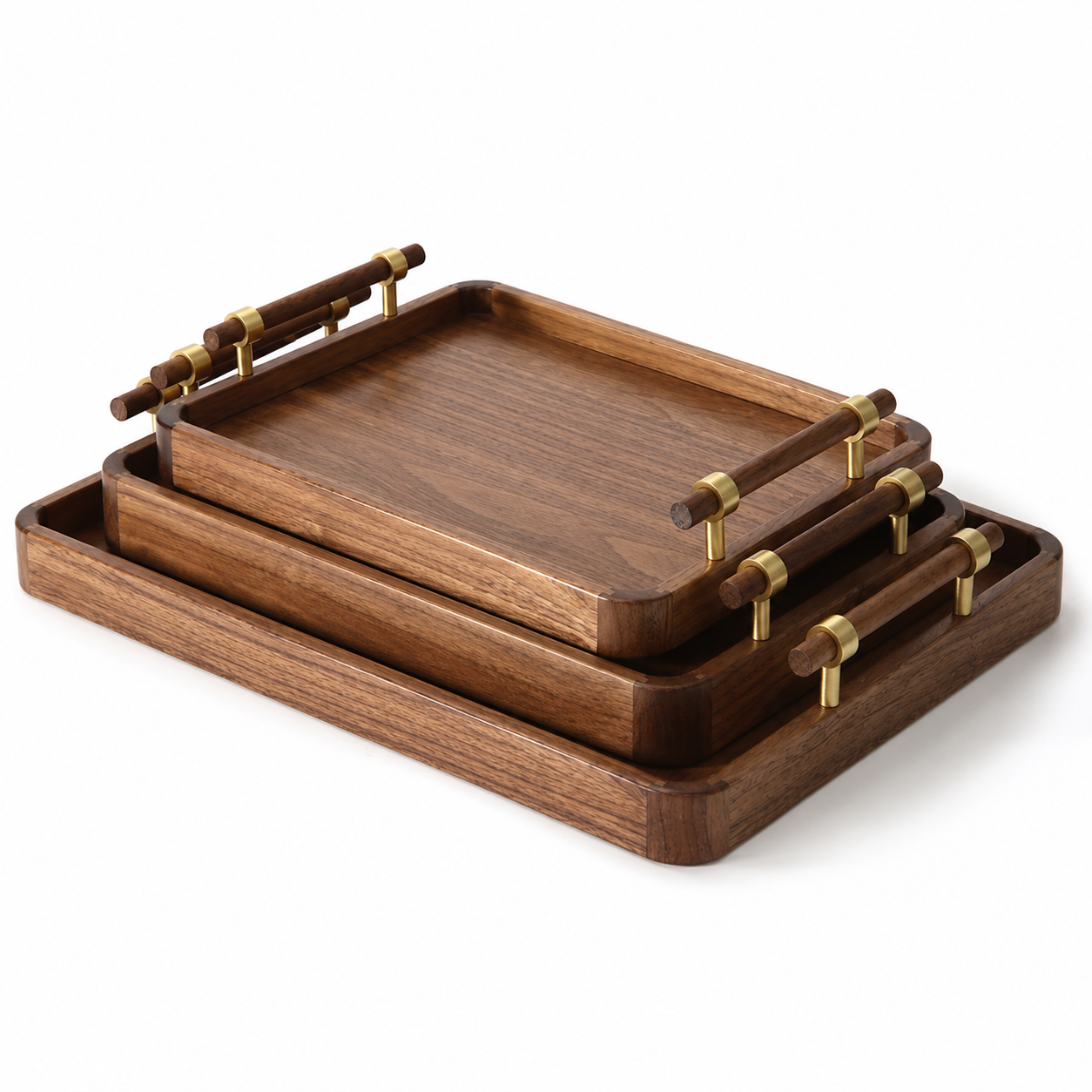 Black Walnut Serving Tray with Brass Handles | 3 Sizes