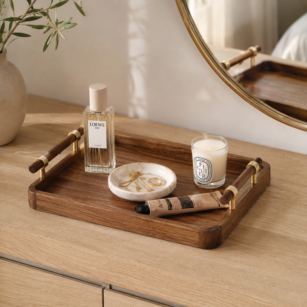 Black Walnut Serving Tray with Brass Handles | 3 Sizes