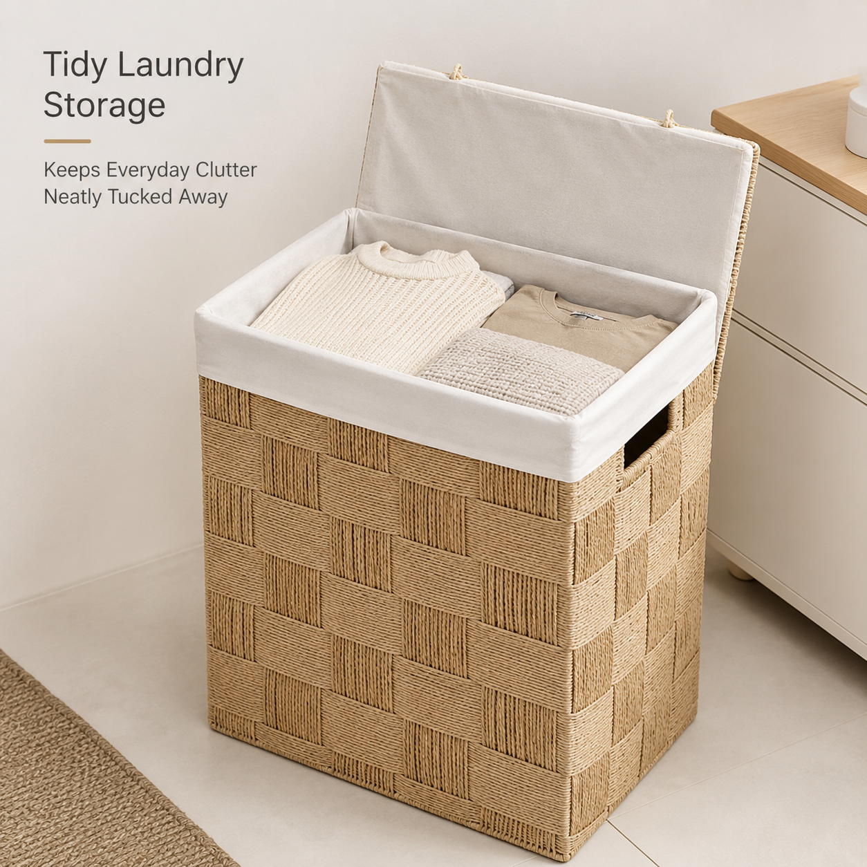 Handwoven Paper Rope Laundry Hamper with Lid & Removable Liner – 2 Sizes