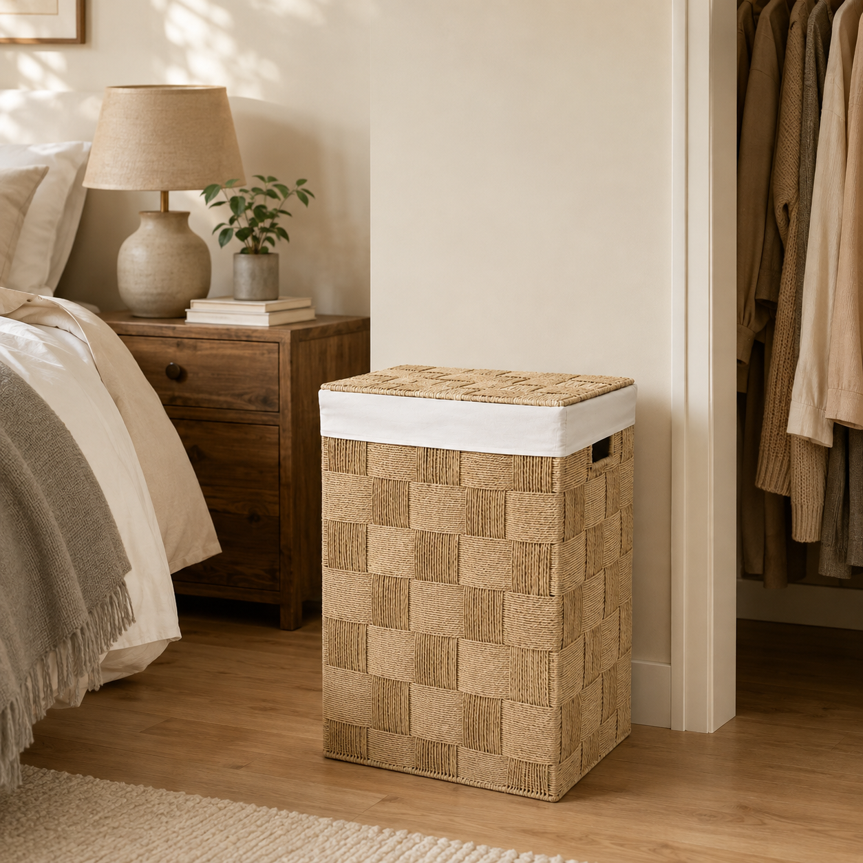 Handwoven Paper Rope Laundry Hamper with Lid & Removable Liner – 2 Sizes