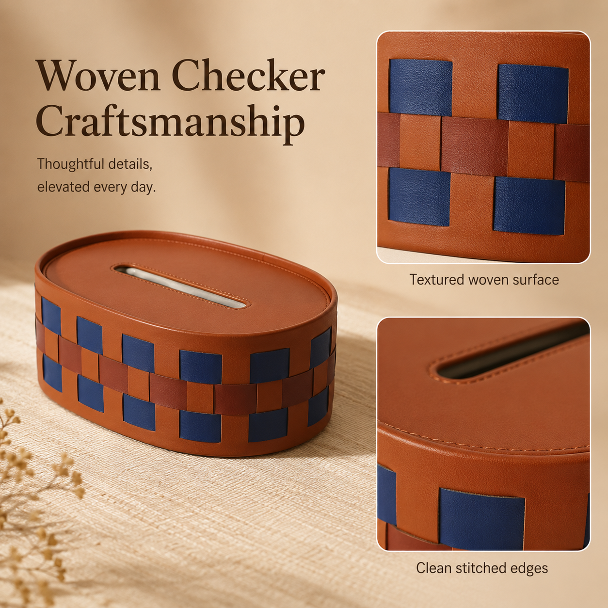Woven Faux Leather Tissue Box Cover – Modern Decorative Tissue Holder