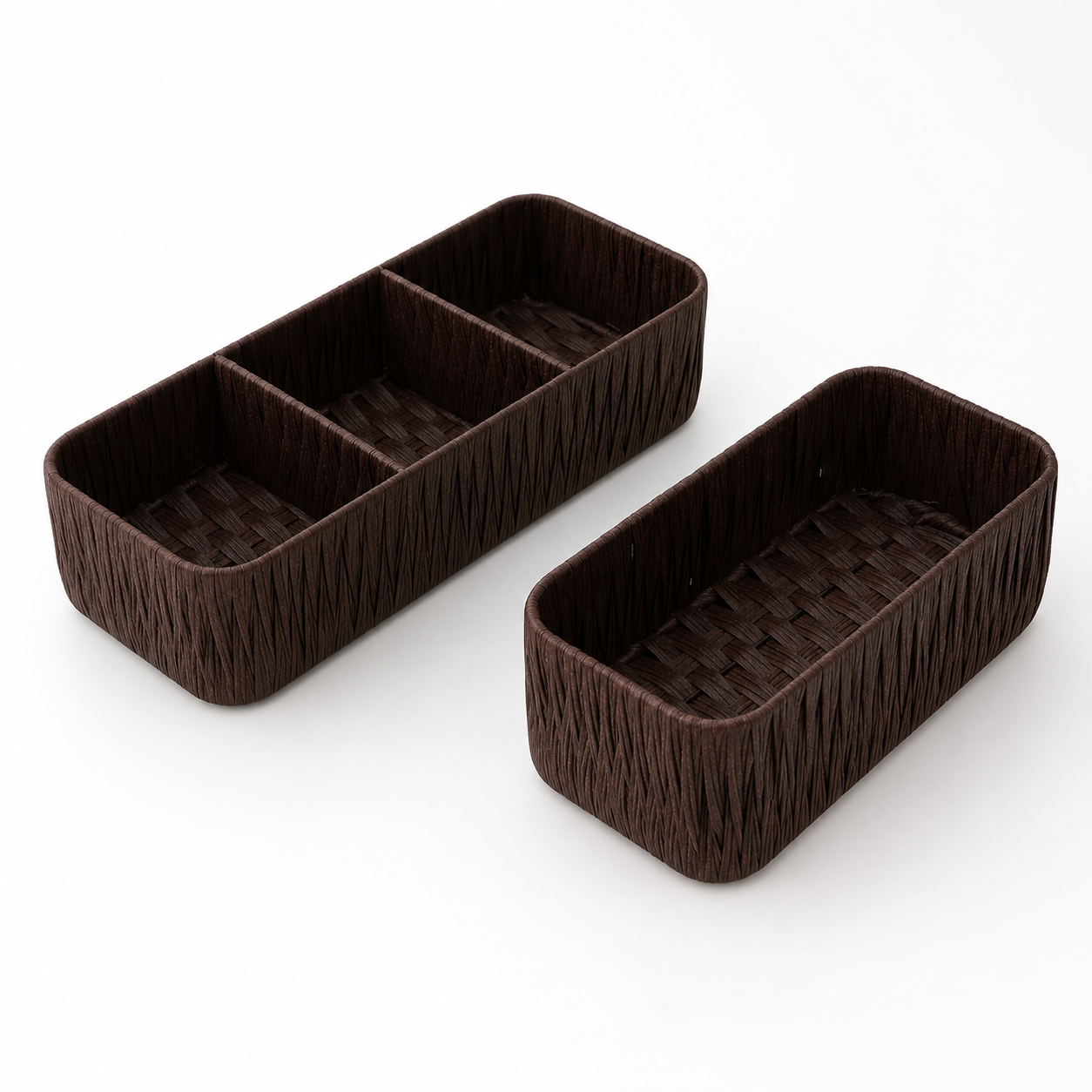 Faux Rattan Desktop Storage Basket – Woven Organizer with Divided & Open Styles