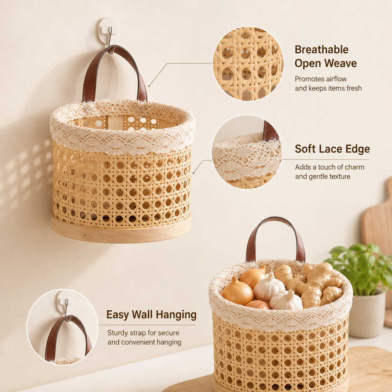 Hanging Woven Storage Basket with Handle | 2 Sizes