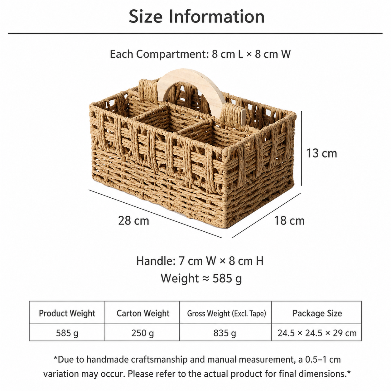 Woven Divided Storage Basket with Handle | 6 Compartments