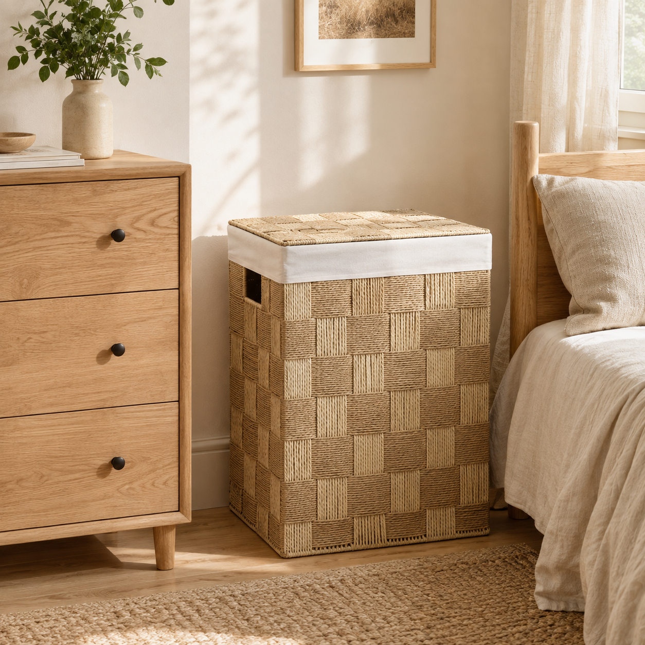 Handwoven Paper Rope Laundry Hamper with Lid & Removable Liner – 2 Sizes
