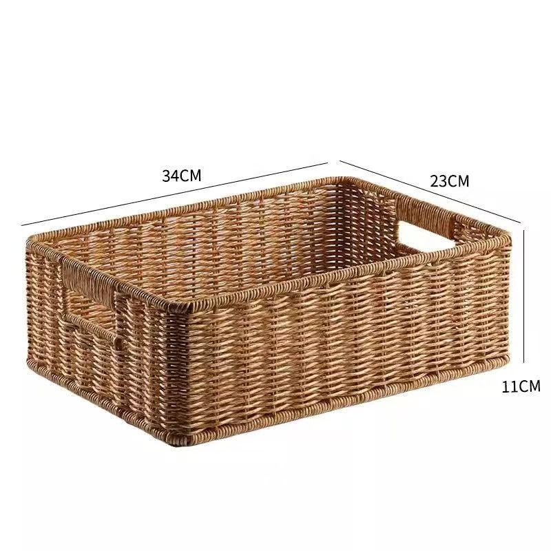 Rectangular Wicker Basket for Shelf Storage woven detail view