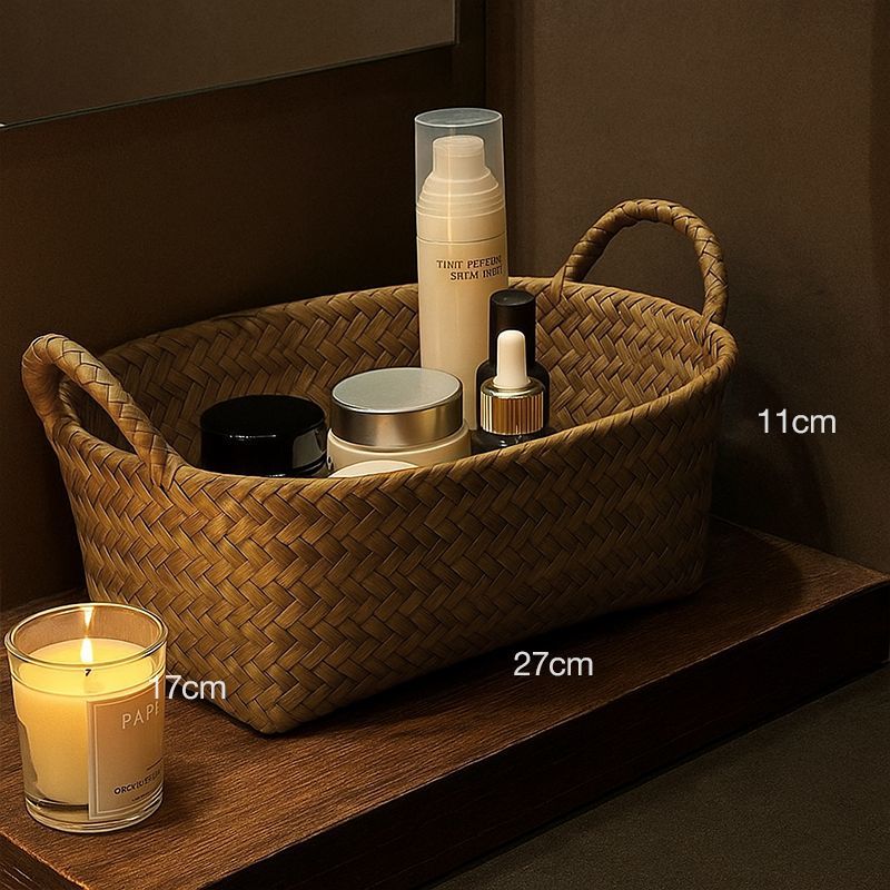 Woven Rattan Storage Basket with Handles alternate angle
