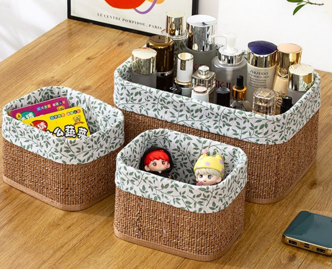 4-Piece Floral Fabric Storage Basket Set woven detail view