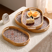 Oval Bamboo Serving Tray with Bohemian Pattern close-up texture
