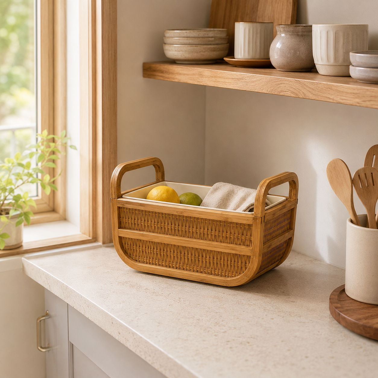 Handled Woven Storage Basket for Tabletop Display size or option view