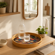 Round Bamboo Serving Tray with Bohemian Pattern size or option view