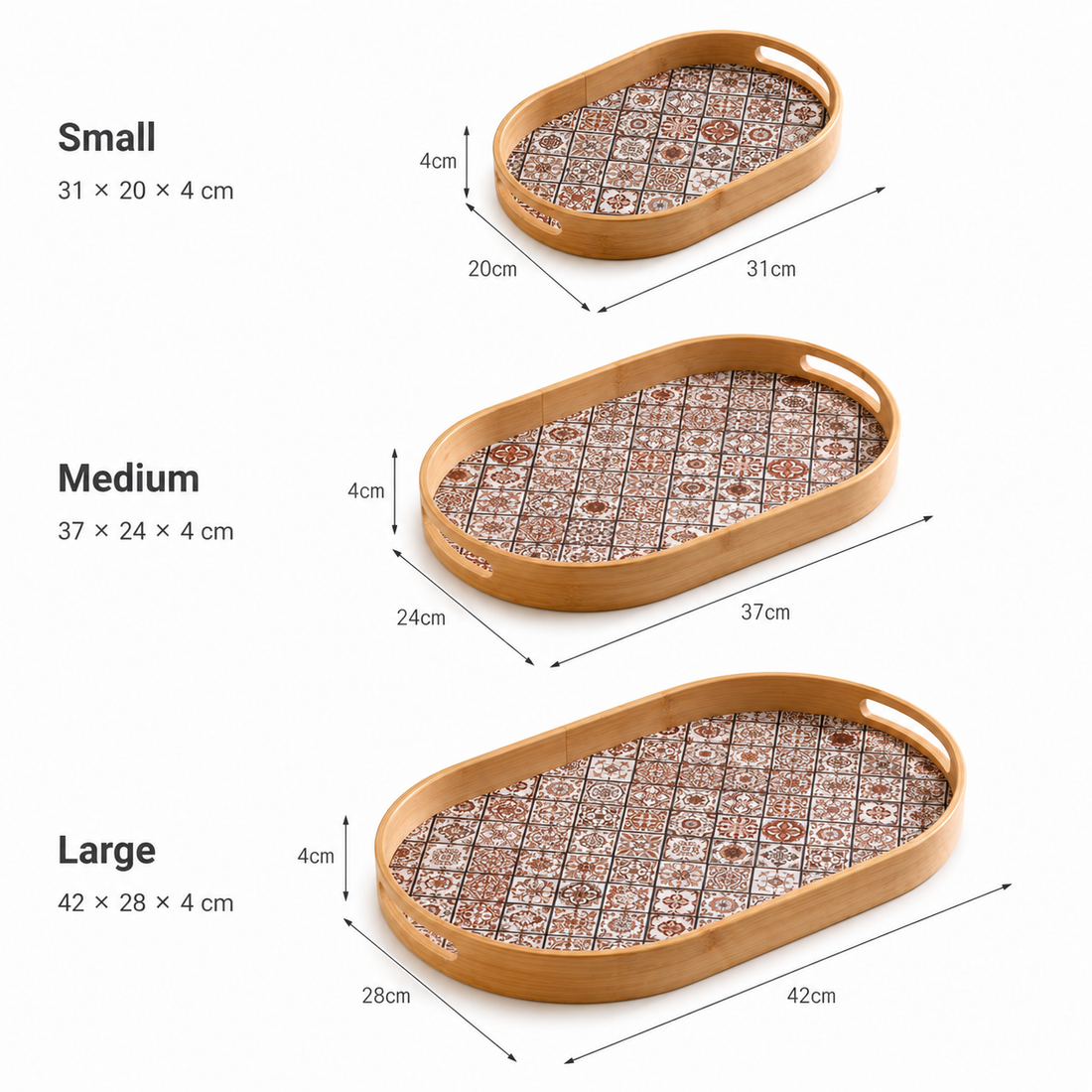 Oval Bamboo Serving Tray with Bohemian Pattern grouped product view