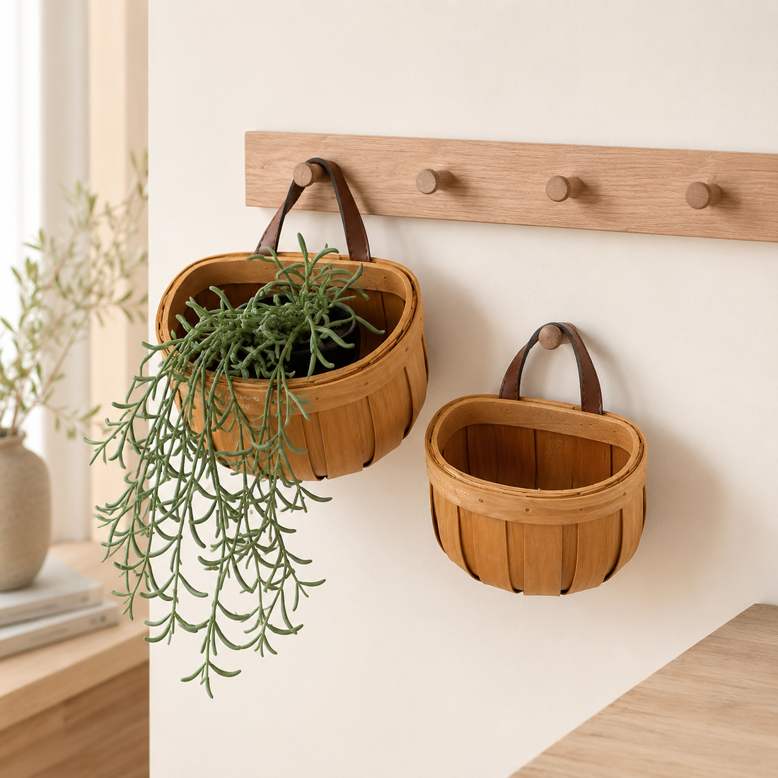 Bamboo Hanging Storage Basket tabletop or shelf display