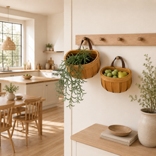 Bamboo Hanging Storage Basket styled in a natural home setting