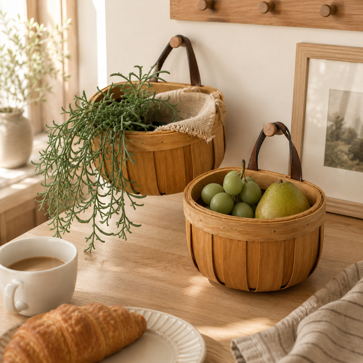 Bamboo Hanging Storage Basket alternate angle