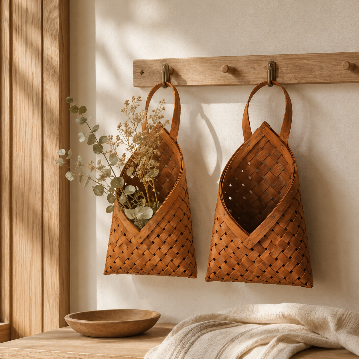 Bamboo Wall Hanging Basket Set for Natural Storage alternate angle