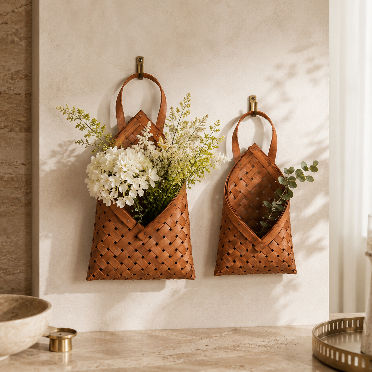 Bamboo Wall Hanging Basket Set for Natural Storage size or option view