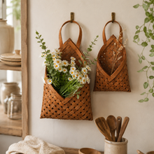 Bamboo Wall Hanging Basket Set for Natural Storage close-up texture
