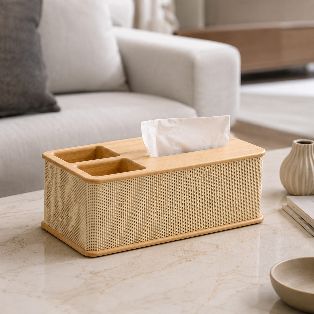 Bamboo Tissue Box Cover for Bathroom and Vanity size or option view