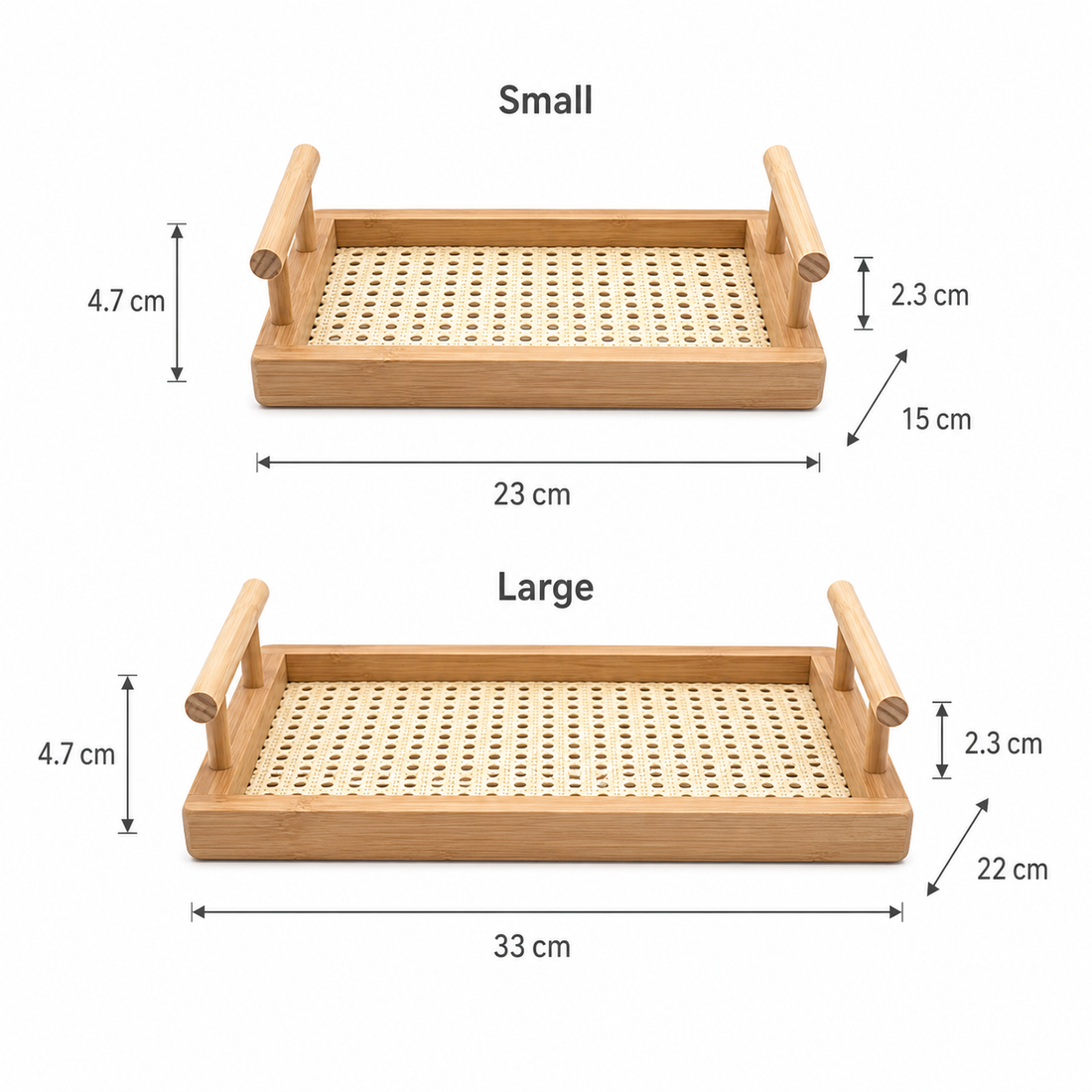 Rectangular Bamboo Serving Tray with Woven Base woven detail view