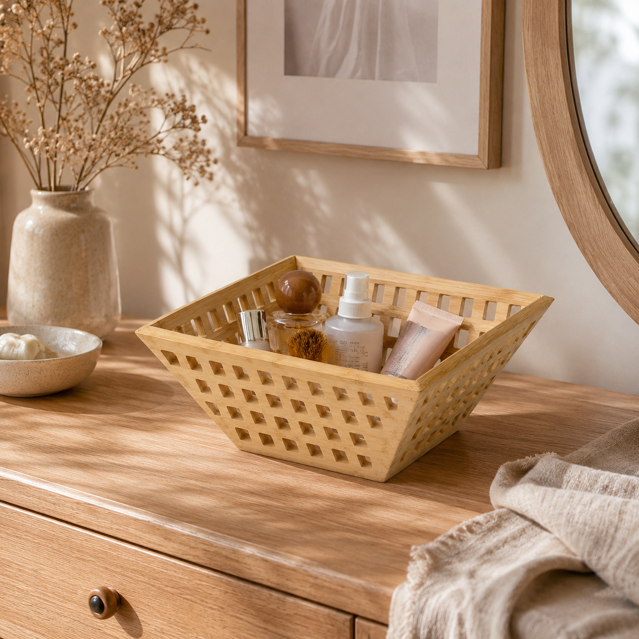 Openwork Bamboo Storage Basket size or option view
