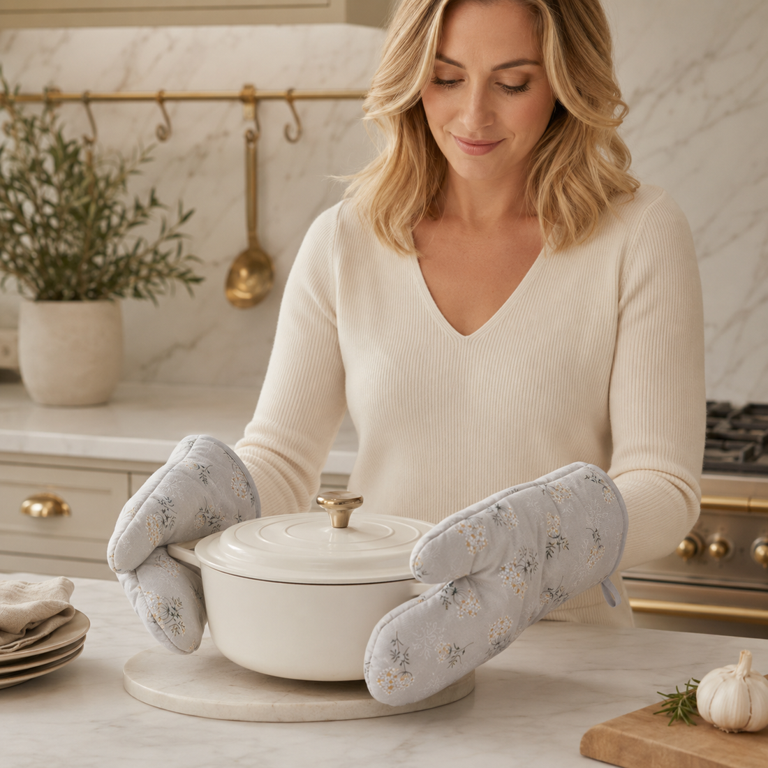 Floral Oven Mitt for Everyday Kitchen Use close-up texture