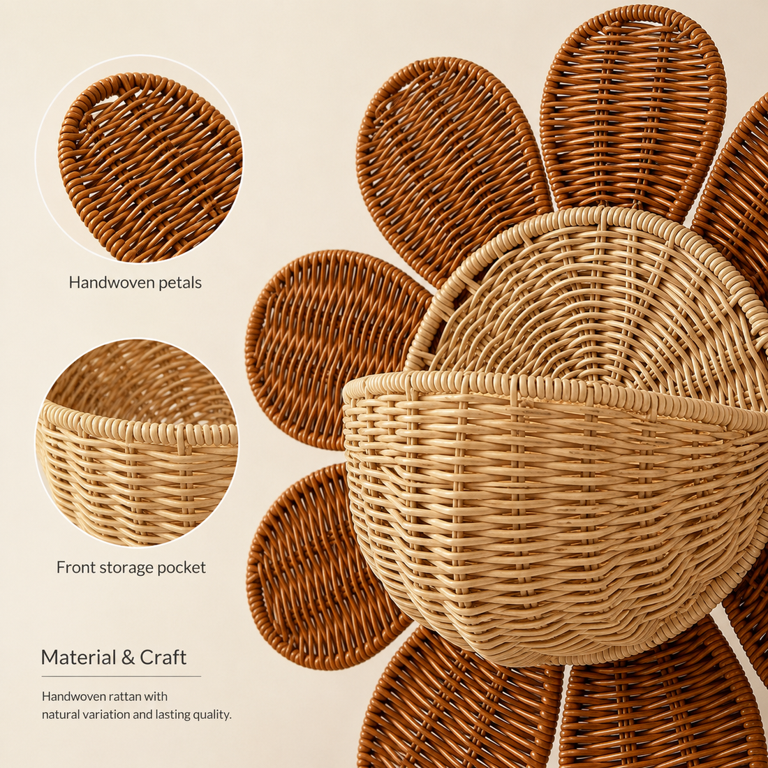 Sunflower Wall Basket | Woven Rattan Hanging Storage