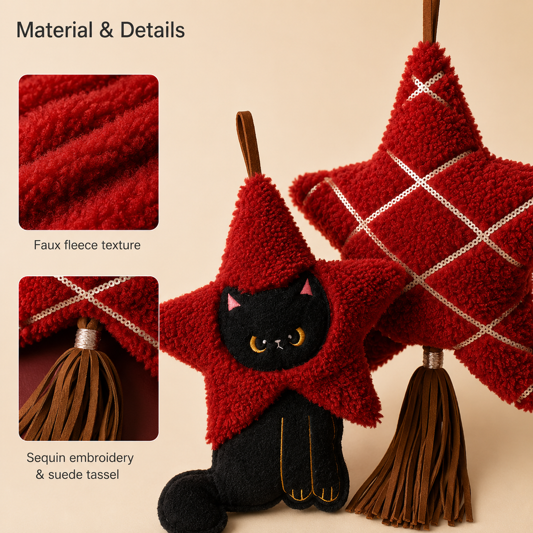 Red Plush Star Hanging Ornament | Cat & Tassel Designs