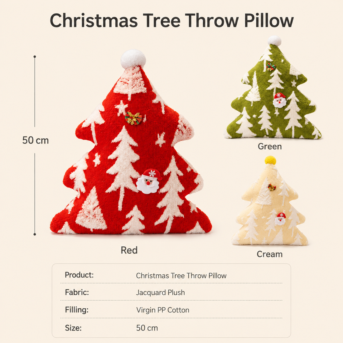 Christmas Tree Pillow 50cm | Plush Holiday Cushion