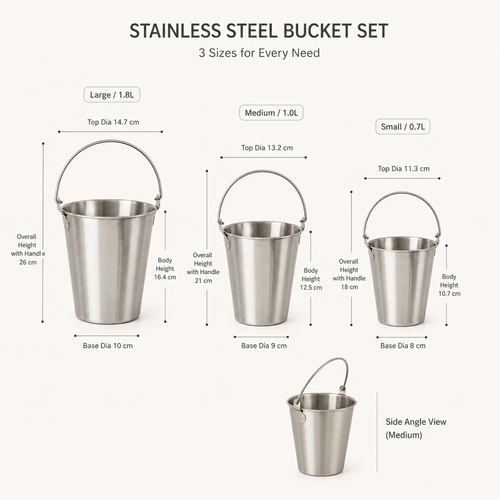 304 Stainless Steel Mini Bucket | 0.7L to 1.8L