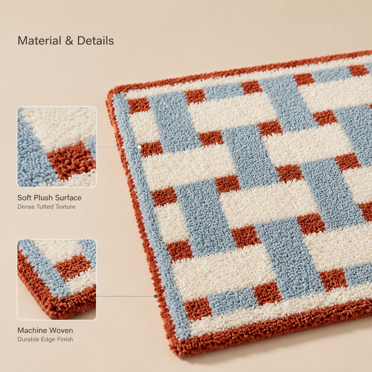 Geometric Tufted Rug 40×60cm | Machine Washable Mat