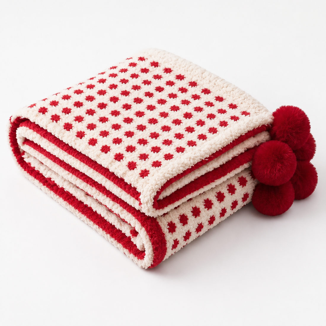 Red Striped Throw Blanket 120×160cm | Pom-Pom Trim