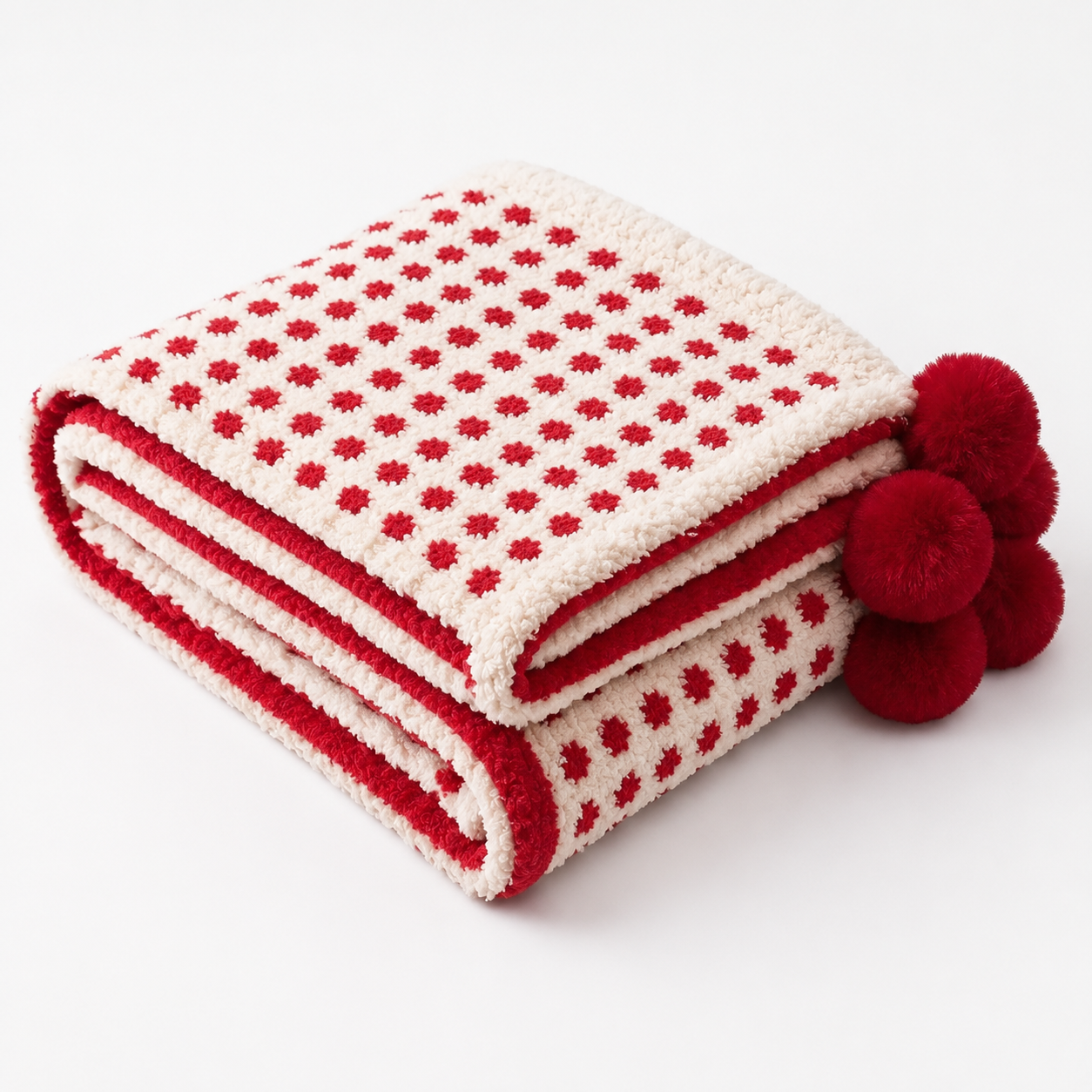 Red Striped Throw Blanket 120×160cm | Pom-Pom Trim