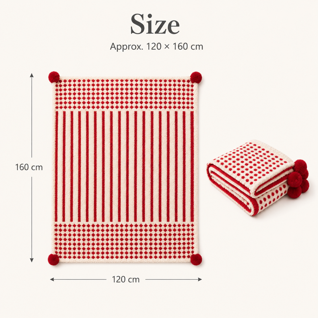 Red Striped Throw Blanket 120×160cm | Pom-Pom Trim