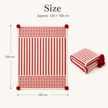 Red Striped Throw Blanket 120×160cm | Pom-Pom Trim