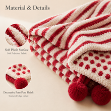 Red Striped Throw Blanket 120×160cm | Pom-Pom Trim