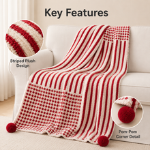 Red Striped Throw Blanket 120×160cm | Pom-Pom Trim