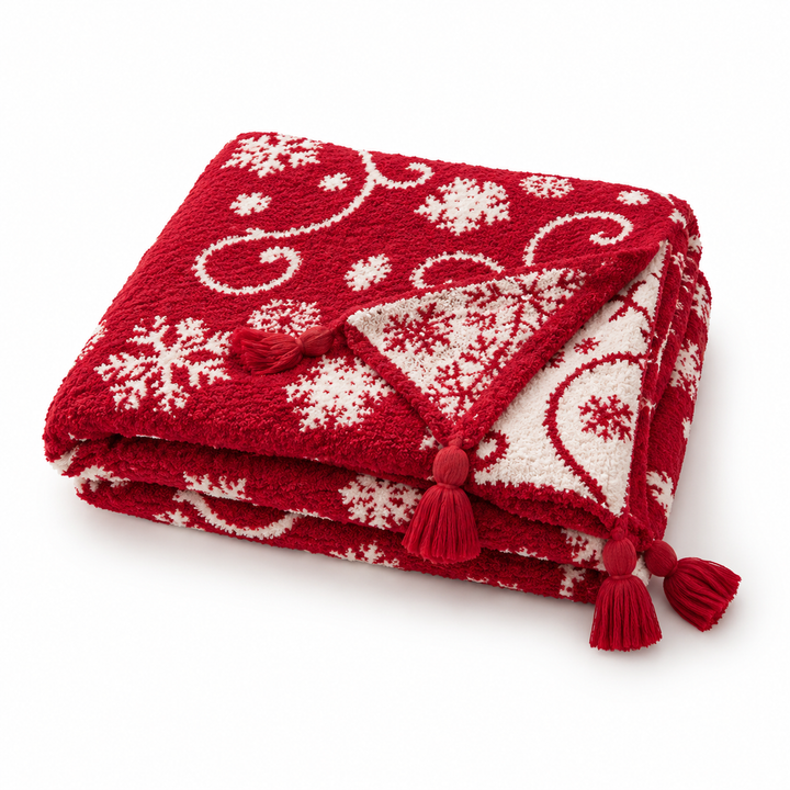red Christmas snowflake plush throw blanket 130 by 150 cm