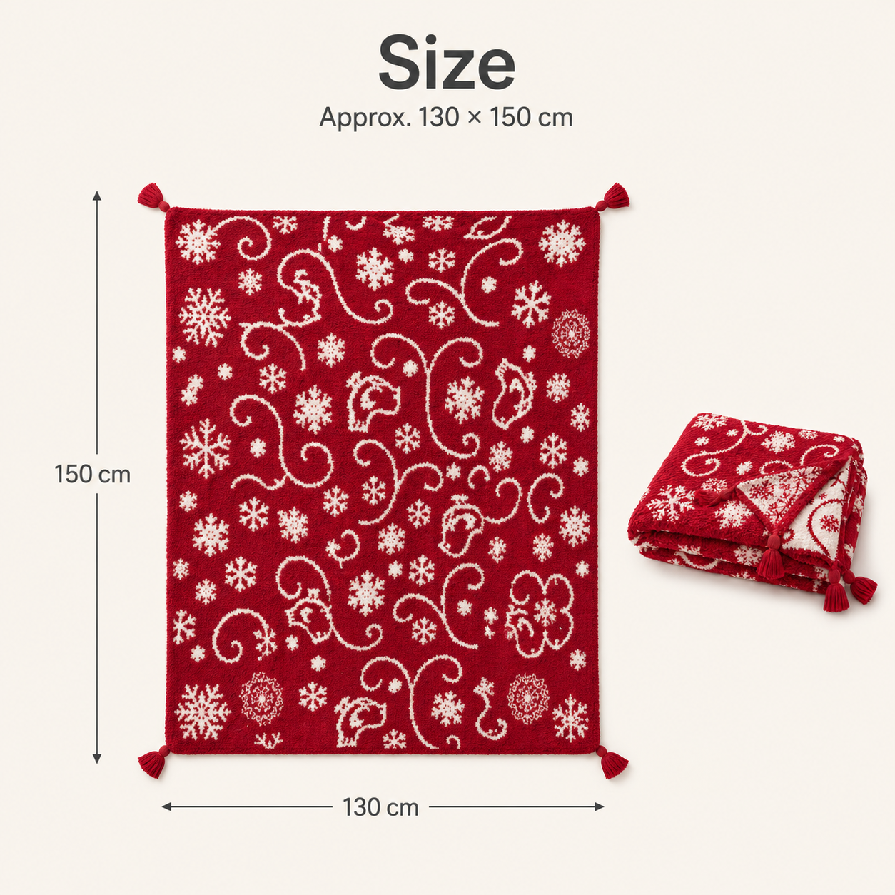 Christmas Snowflake Throw Blanket 130×150cm | Red Plush