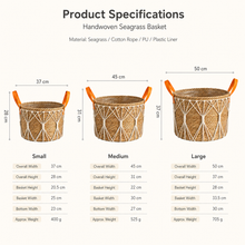 Natural Grass Woven Storage Basket with PU Handles